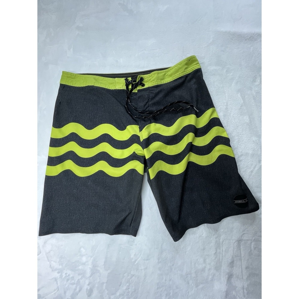 O'Neill Hyperfreak Mens 34 Board Shorts Black Green